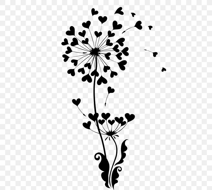 Common Dandelion Illustration, PNG, 536x735px, Dandelion, Black, Black And White, Branch, Dispersion Download Free