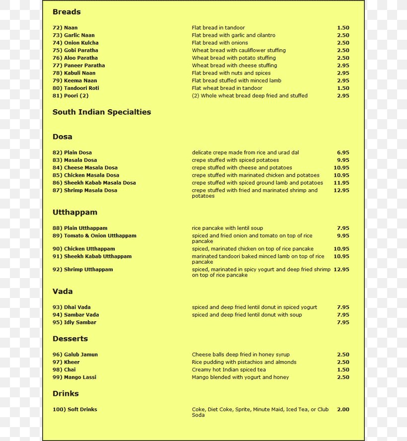 South Indian Cuisine Yellow Area Font, PNG, 800x888px, South Indian Cuisine, Area, Indian Cuisine, Menu, Text Download Free