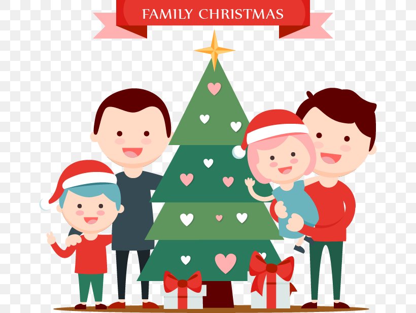 Christmas Tree Santa Claus Family Illustration, PNG, 666x617px, Christmas Tree, Area, Child, Christmas, Christmas Decoration Download Free