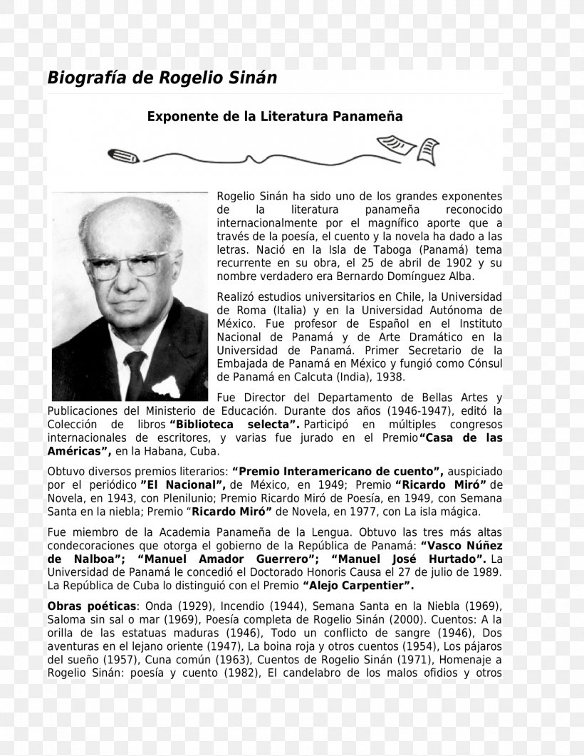 Rogelio Sinán Newspaper Columnist Human Behavior, PNG, 1700x2200px, Newspaper, Behavior, Black And White, Columnist, Document Download Free