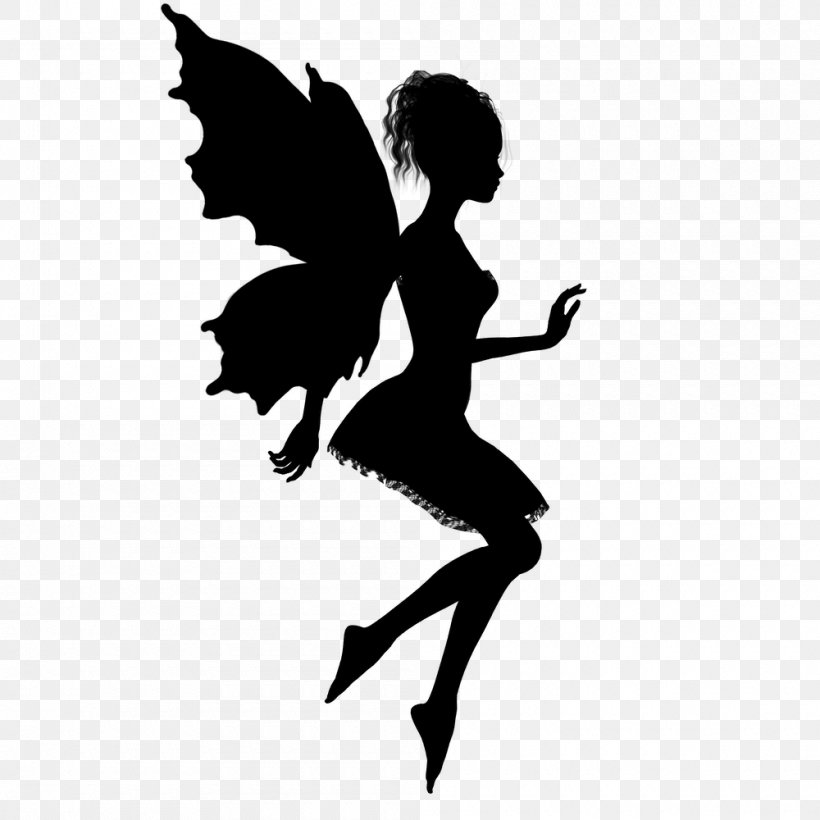 Silhouette Drawing Fairy Clip Art, PNG, 1000x1000px, Silhouette, Black And White, Dancer, Decal, Drawing Download Free