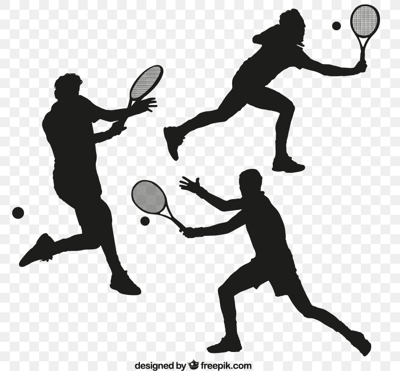 Tennis Player Silhouette Racket, PNG, 770x760px, Tennis, Ball, Ball Game, Black And White, Football Download Free