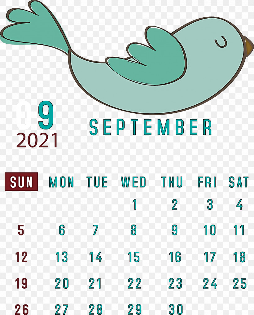 September 2021 Printable Calendar September 2021 Calendar, PNG, 2418x3000px, September 2021 Printable Calendar, Aqua M, Beak, Biology, Green Download Free