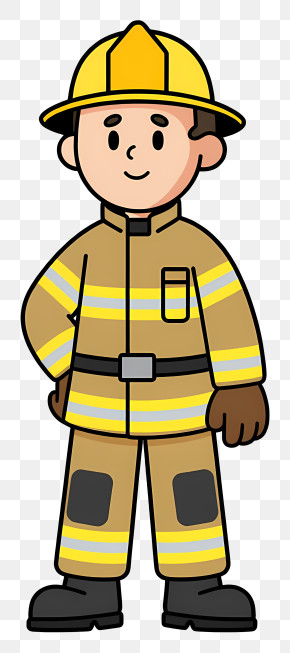 Cartoon Firefighter - Friendly Yellow Firefighter Cartoon PNG