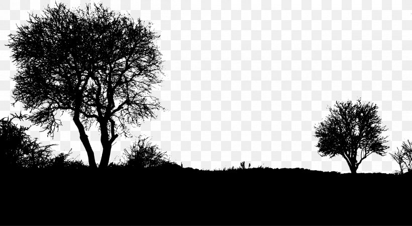 Silhouette Landscape Clip Art, PNG, 2400x1317px, Silhouette, Black And White, Branch, Cloud, Drawing Download Free