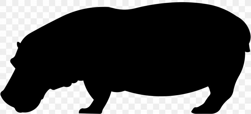 Silhouette Pig Hippopotamus Clip Art, PNG, 8000x3653px, Silhouette, Black, Black And White, Cattle Like Mammal, Drawing Download Free