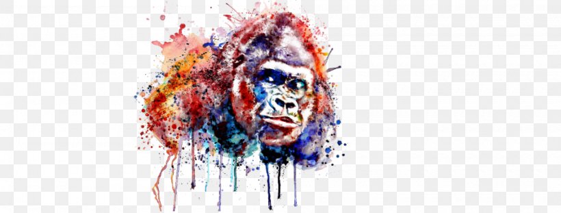 Gorilla Watercolor Painting Art, PNG, 2000x760px, Watercolor, Cartoon, Flower, Frame, Heart Download Free