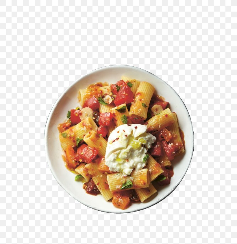Pasta Italian Cuisine Checca Sauce Burrata Tomato, PNG, 595x842px, Pasta, Breakfast, Burrata, Cooking, Cuisine Download Free