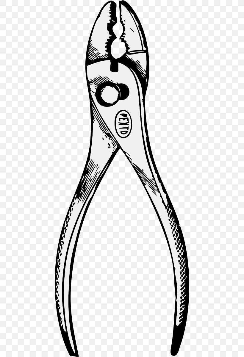 Slip Joint Pliers Needle-nose Pliers Clip Art, PNG, 452x1200px, Pliers, Area, Black And White, Diagonal Pliers, Line Art Download Free