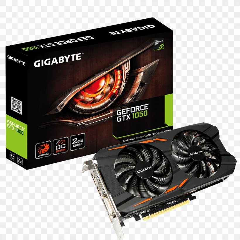 Graphics Cards & Video Adapters GDDR5 SDRAM NVIDIA GeForce GTX 1050 Gigabyte Technology, PNG, 1000x1000px, Graphics Cards Video Adapters, Computer, Computer Component, Computer Cooling, Electronic Device Download Free