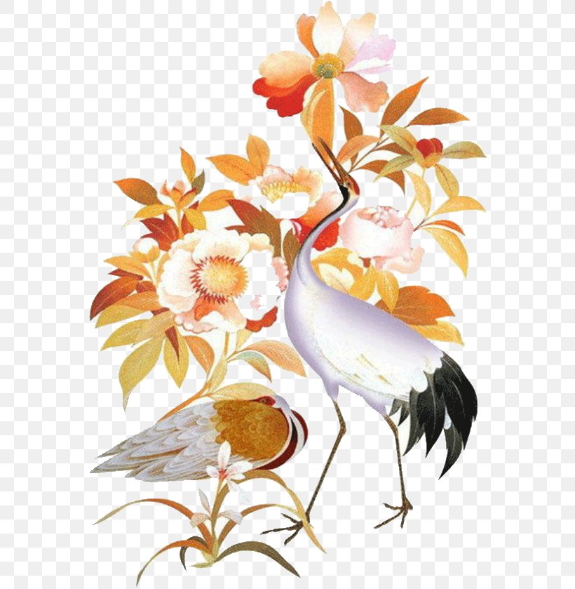 Floral Design Orange Painting Illustration, PNG, 572x839px, Gongbi, Art, Beak, Bird, Bird And Flower Painting Download Free