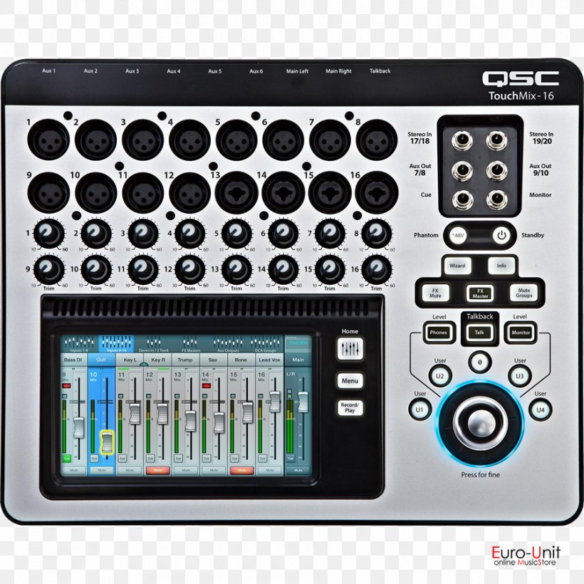 QSC TouchMix-16 Microphone Audio Mixers QSC Audio Products Digital Mixing Console, PNG, 900x900px, Qsc Touchmix16, Audio, Audio Equipment, Audio Mixers, Audio Receiver Download Free