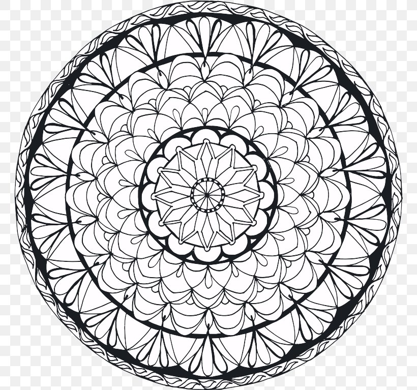 Mandala Drawing Symbol, PNG, 764x767px, Mandala, Area, Bicycle Wheel, Black And White, Coloring Book Download Free