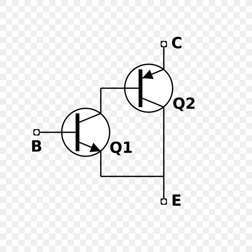 Sziklai Pair Darlington Transistor Electronics Amplifier, PNG, 1024x1024px, Sziklai Pair, Amplifier, Area, Bipolar Junction Transistor, Black And White Download Free