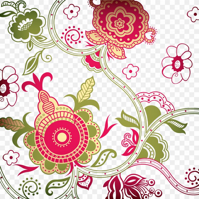 Floral Design Batik Pattern Clip Art Vignette, PNG, 5193x5195px, Floral Design, Batik, Batik Pattern, Botany, Cut Flowers Download Free