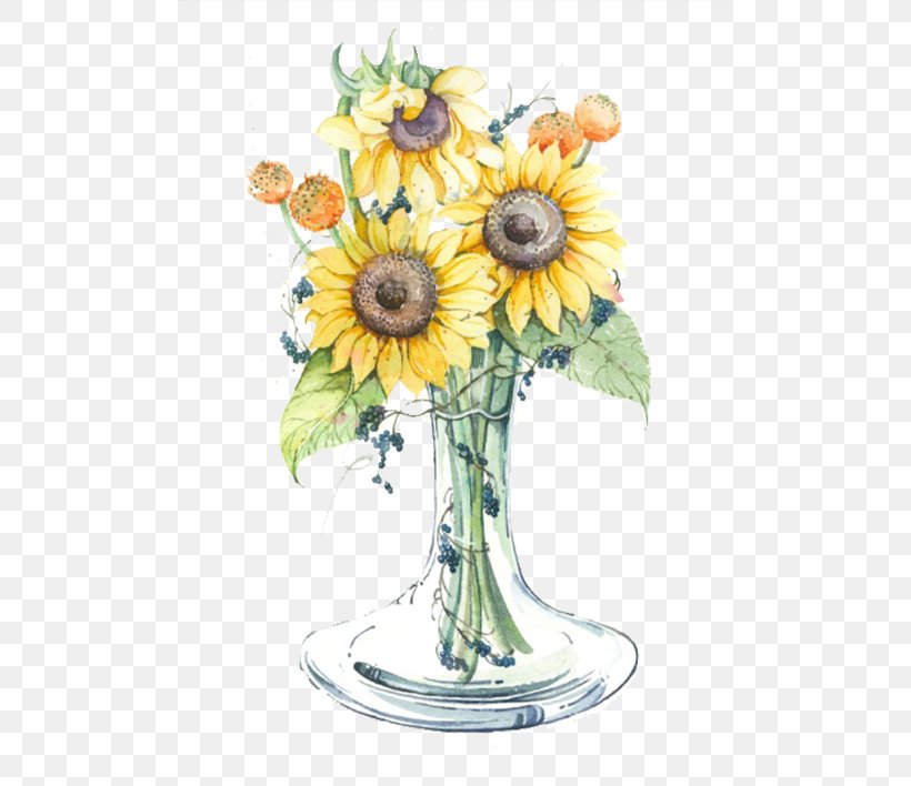 Common Sunflower Yellow Vase, PNG, 500x708px, Common Sunflower, Artificial Flower, Color, Cut Flowers, Daisy Family Download Free
