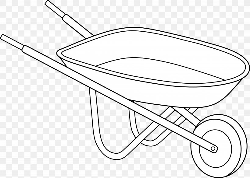 Wheelbarrow Drawing Clip Art, PNG, 7084x5058px, Wheelbarrow, Art, Artwork, Black And White, Coloring Book Download Free