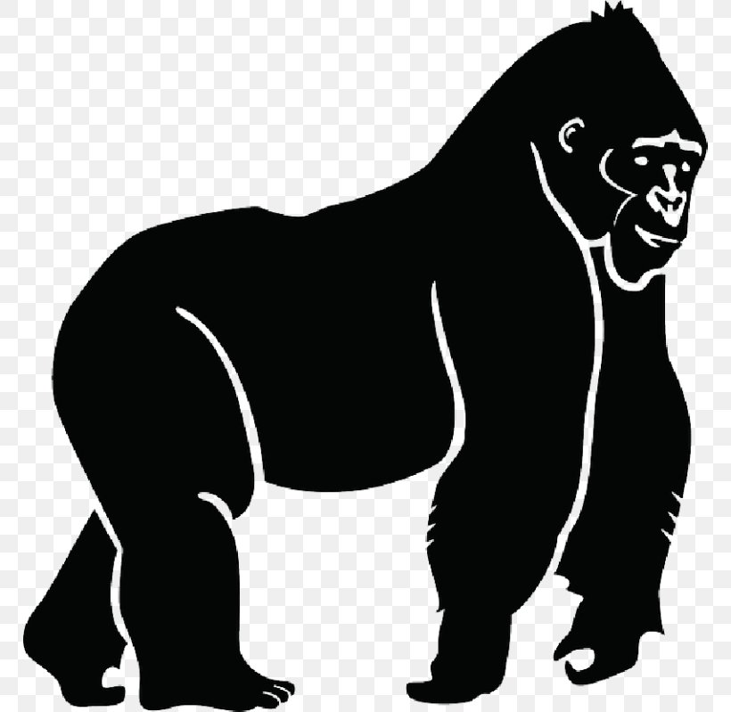 Gorilla Vector Graphics Clip Art Illustration Ape, PNG, 768x799px, Gorilla, Animal Figure, Ape, Blackandwhite, Carnivore Download Free