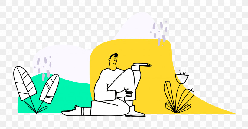 Person Sitting With Plants, PNG, 2500x1297px, Cartoon, Behavior, Hm, Human, Material Download Free