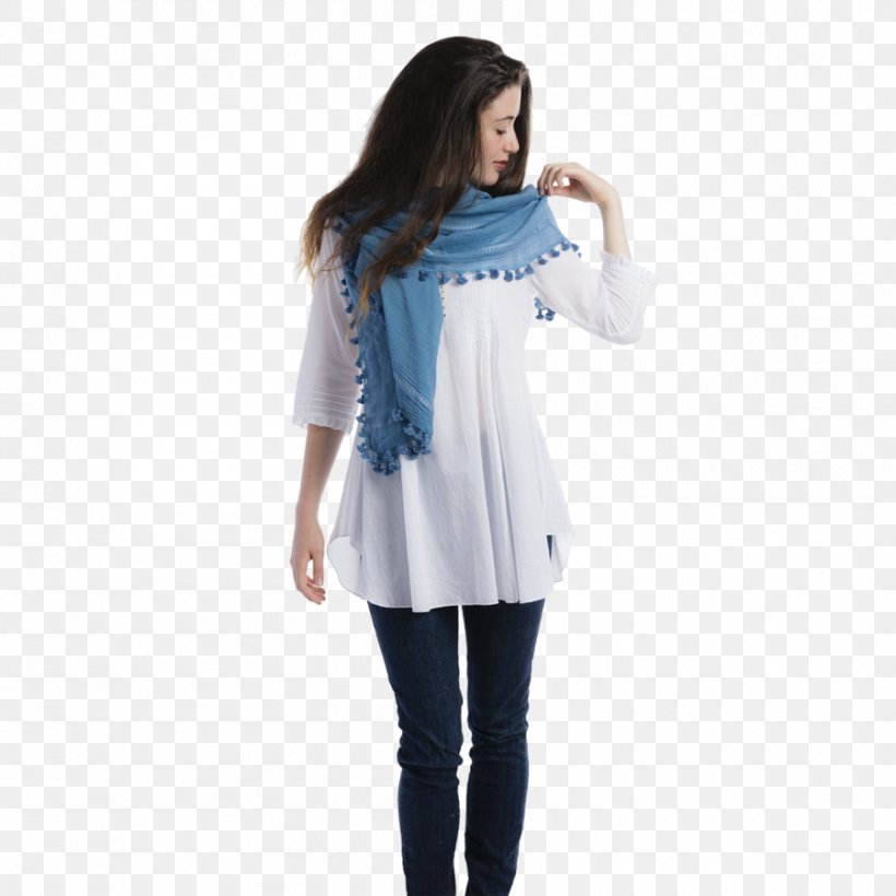 Blue Scarf Pom-pom Sleeve Silk, PNG, 900x900px, Blue, Blouse, Clothing, Clothing Accessories, Cotton Download Free
