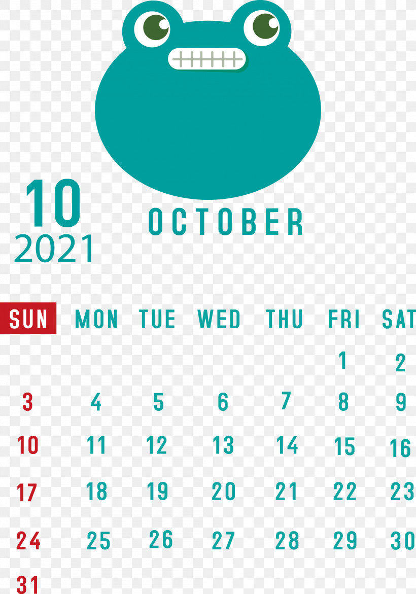 October 2021 Printable Calendar October 2021 Calendar, PNG, 2099x2999px, October 2021 Printable Calendar, Android, Aqua M, Diagram, Green Download Free