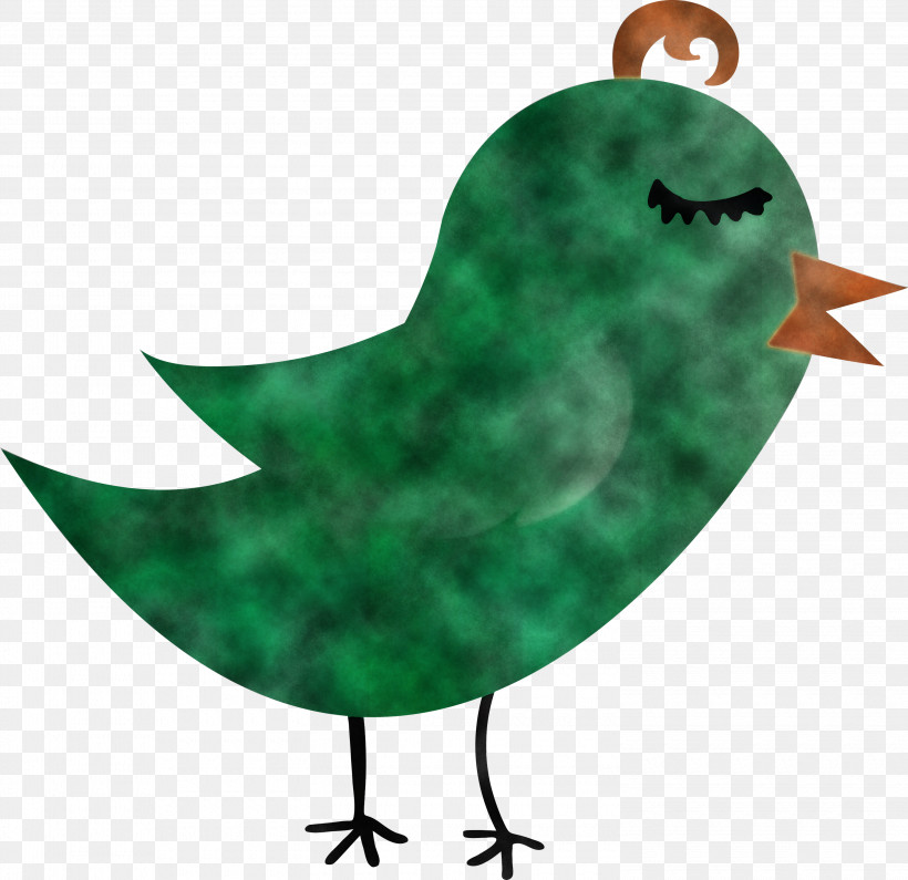 Green Bird Leaf Beak Perching Bird, PNG, 3000x2910px, Cartoon Bird, Beak, Bird, Cute Bird, Green Download Free