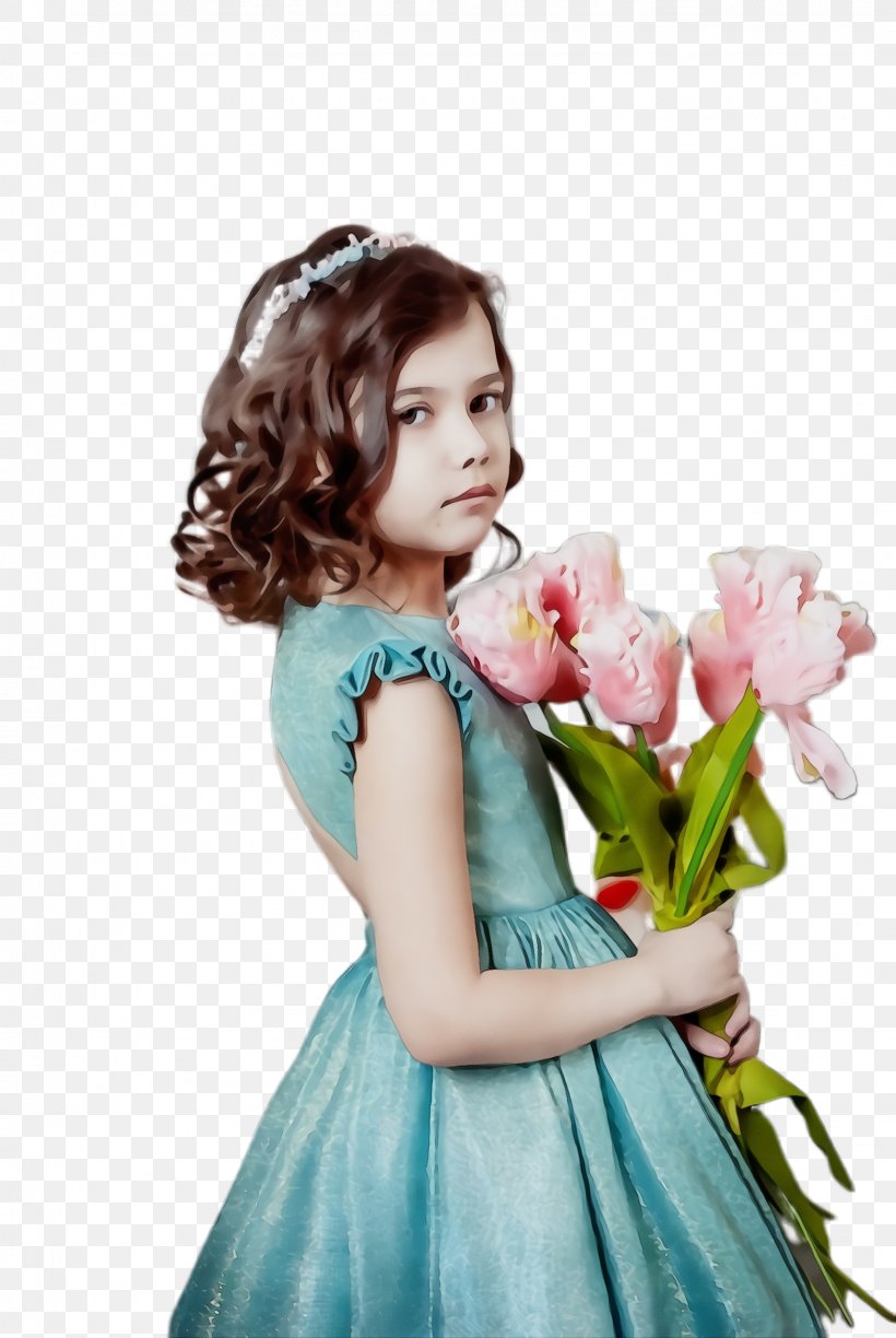 Pink Beauty Child Teal Flower, PNG, 1636x2444px, Watercolor, Beauty, Child, Dress, Flower Download Free