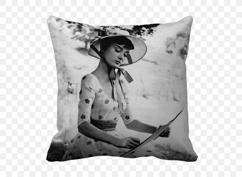 Audrey Hepburn Pillow Fashion Black And White, PNG, 600x600px, Audrey Hepburn, Black And White, Cushion, Designer, Drawing Download Free