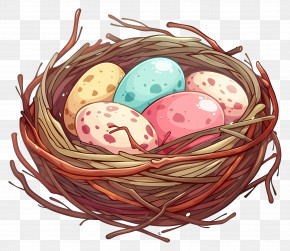 Nest With Eggs - Illustration Of Nest With Colorful Eggs PNG