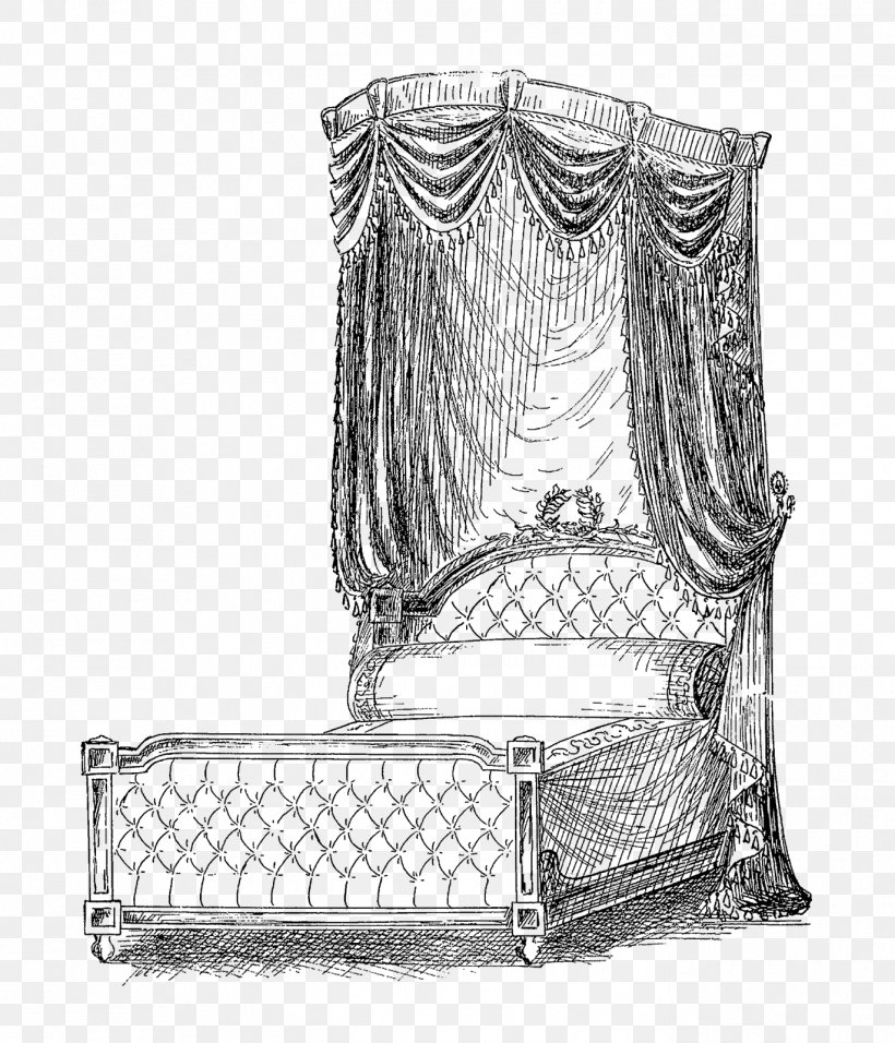 Bed Frame Headboard Curtain Clip Art, PNG, 1371x1600px, Bed Frame, Antique, Antique Furniture, Bed, Black And White Download Free