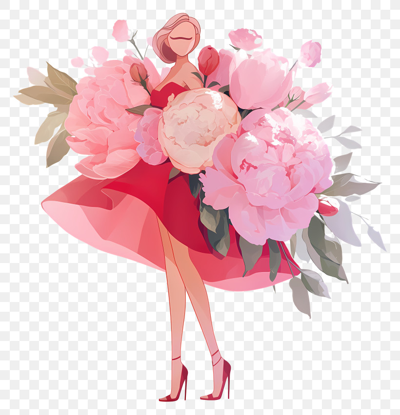 Woman Holding Bouquet - Elegant Woman With Flowers PNG