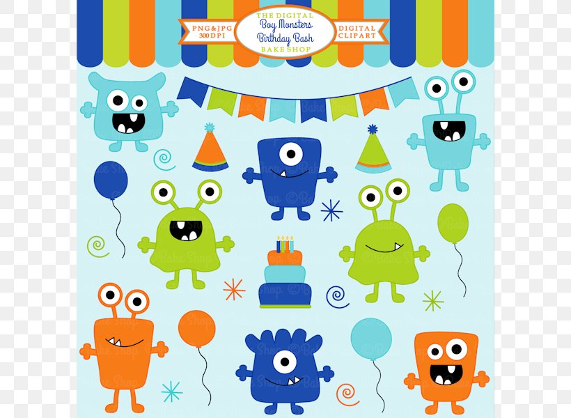 Monster Party Birthday Clip Art, PNG, 600x600px, Watercolor, Cartoon, Flower, Frame, Heart Download Free