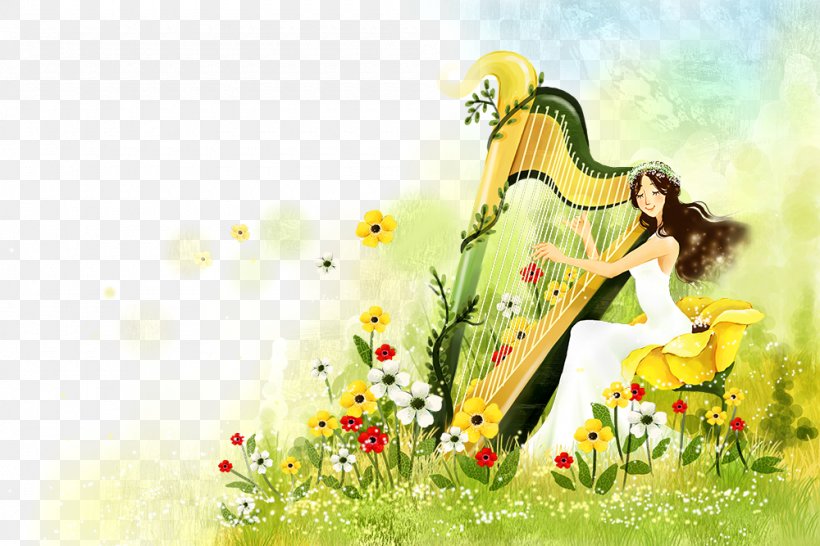 Harp Musical Instrument Illustration, PNG, 1000x667px, Watercolor, Cartoon, Flower, Frame, Heart Download Free