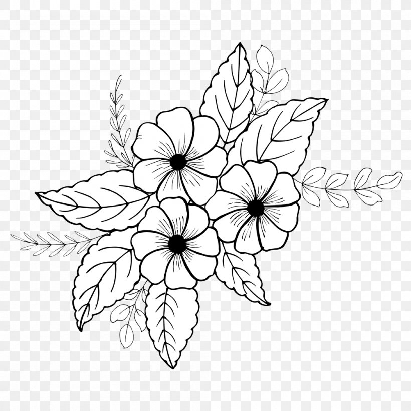 Leaf Line Art Plant Black-and-white Coloring Book, PNG, 1000x1000px, Leaf, Blackandwhite, Coloring Book, Drawing, Flower Download Free