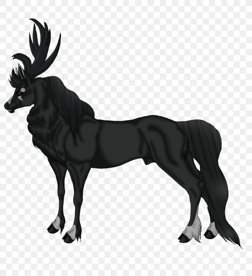 Mustang Stallion Deer Pack Animal Legendary Creature, PNG, 1002x1100px, Mustang, Black And White, Deer, Fictional Character, Horn Download Free