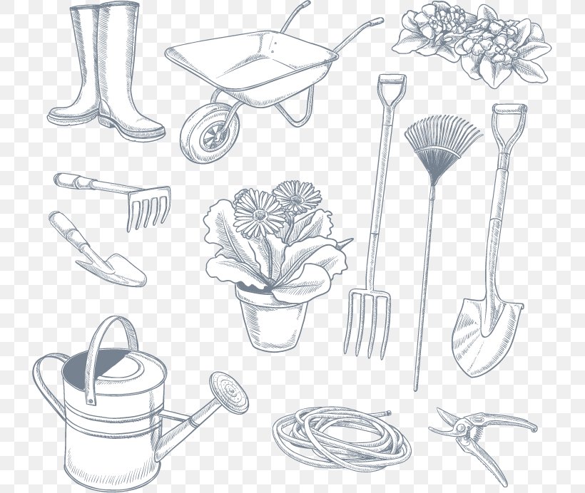 Hand Tool Garden Tool Euclidean Vector, PNG, 729x692px, Hand Tool, Black And White, Cookware And Bakeware, Drawing, Drinkware Download Free
