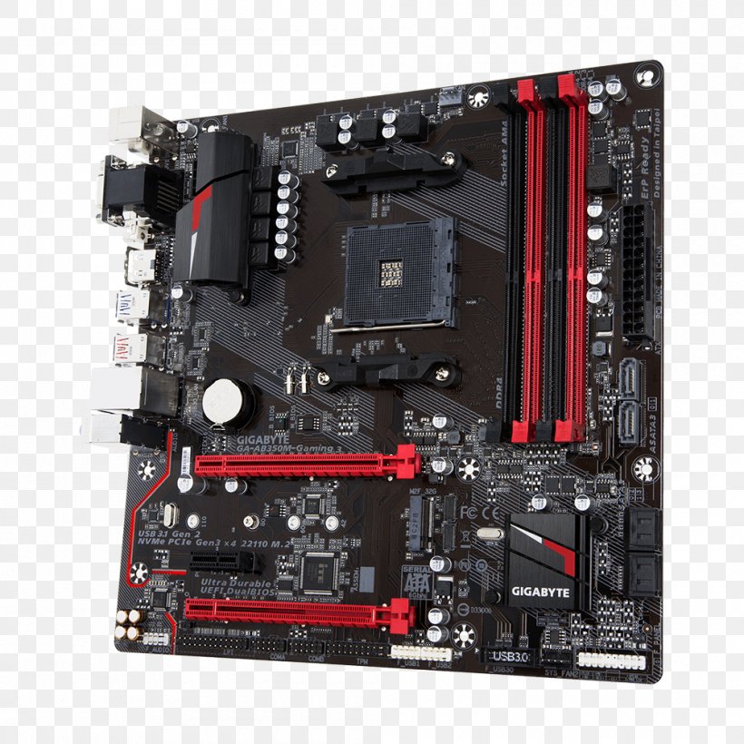 Socket AM4 MicroATX Gigabyte Technology Motherboard GIGABYTE GA-AB350M-Gaming 3, PNG, 1000x1000px, Socket Am4, Atx, Central Processing Unit, Chipset, Computer Accessory Download Free