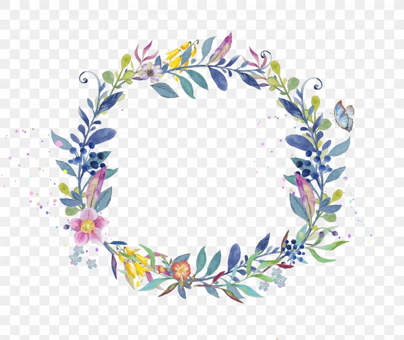 Wreath Watercolor Painting Clip Art, PNG, 3070x2587px, Wreath, Blue, Floral Design, Flower, Garland Download Free