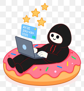 Hacker - Cute Hooded Coder On Donut PNG