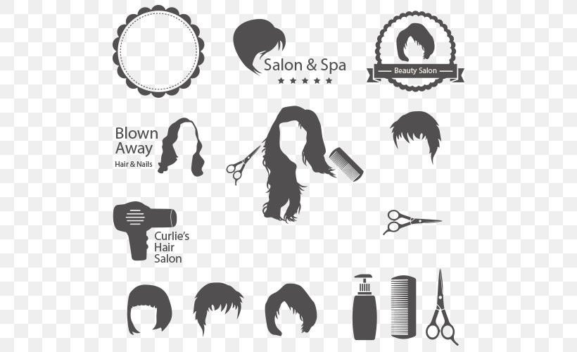 Beauty Parlour Hairdresser Hairstyle Clip Art, PNG, 500x500px, Beauty Parlour, Black And White, Brand, Fashion Designer, Hair Download Free