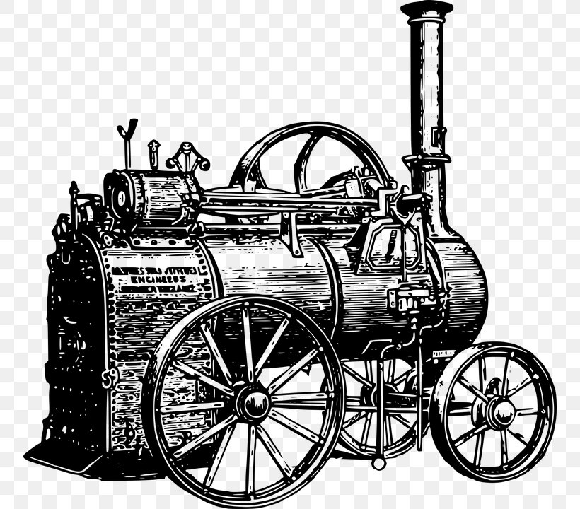Train Industrial Revolution Steam Engine Steam Locomotive Clip Art, PNG, 754x720px, Train, Black And White, Car, Engine, History Of The Steam Engine Download Free
