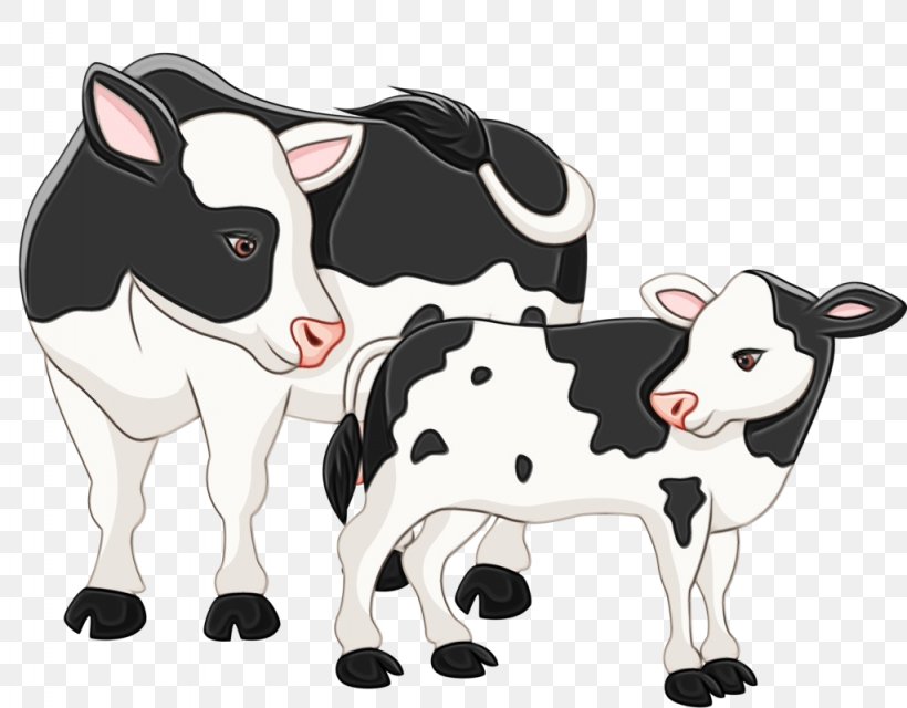 Dairy Cow Bovine Cartoon Animal Figure Calf, PNG, 1024x800px, Watercolor, Animal Figure, Blackandwhite, Bovine, Calf Download Free