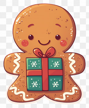 Gingerbread Man - Gingerbread Man Holding Christmas Gift PNG