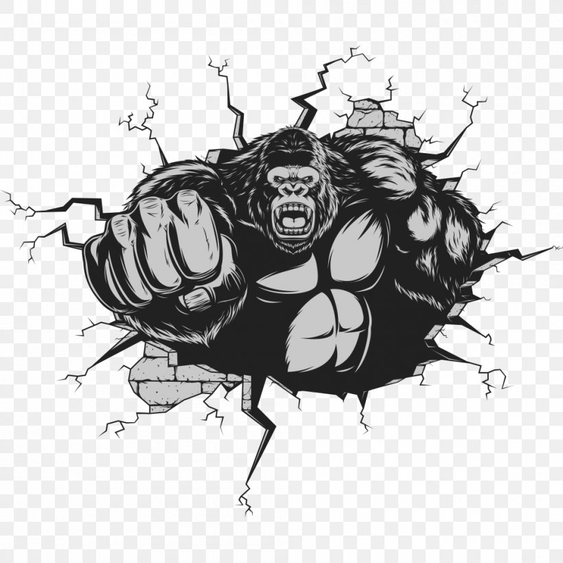 King Kong Gorilla Ape Vector Graphics Royalty-free, PNG, 1000x1000px, King Kong, Ape, Art, Artwork, Black And White Download Free