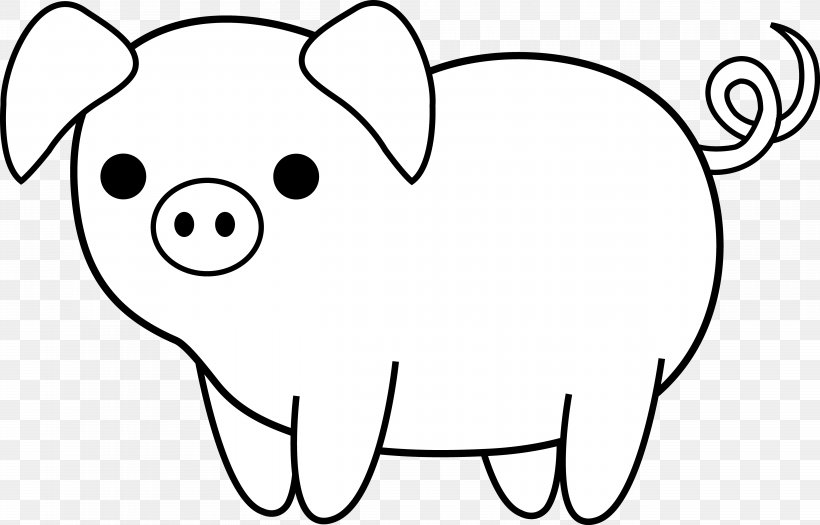 Large White Pig Black And White Line Art Clip Art, PNG, 5189x3325px, Watercolor, Cartoon, Flower, Frame, Heart Download Free