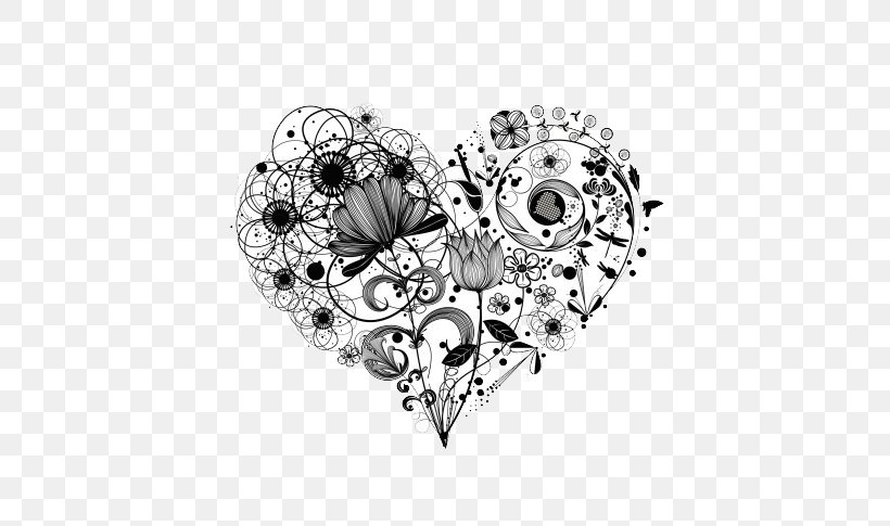 Heart Flower Drawing, PNG, 600x485px, Heart, Black And White, Body Jewelry, Brooch, Diamond Download Free