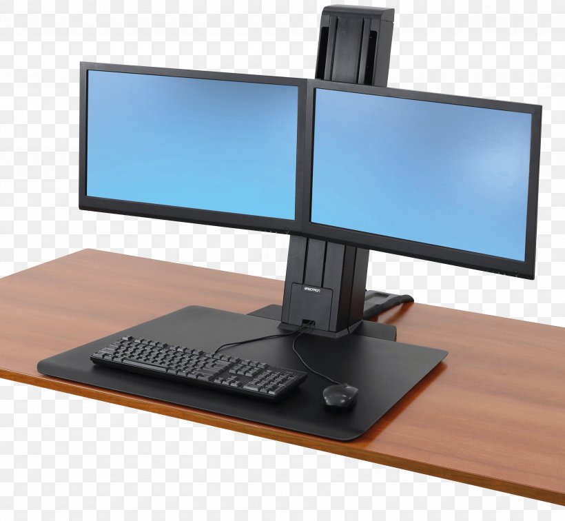 Sit-stand Desk Computer Monitors Standing Desk Workstation, PNG, 3000x2768px, Sitstand Desk, Computer Hardware, Computer Keyboard, Computer Monitor, Computer Monitor Accessory Download Free