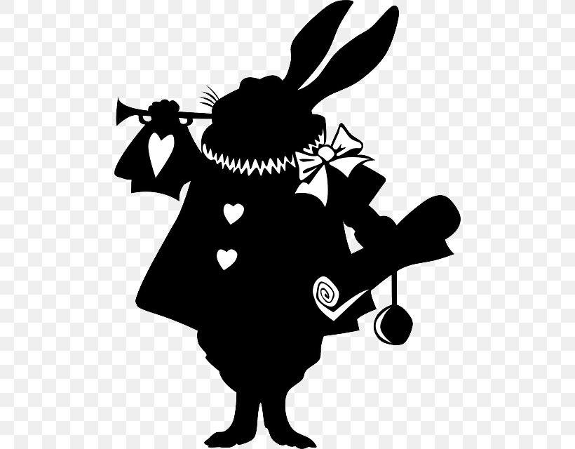 White Rabbit Alice's Adventures In Wonderland Mad Hatter Cheshire Cat Silhouette, PNG, 494x640px, White Rabbit, Alice In Wonderland, Artwork, Black And White, Cheshire Cat Download Free