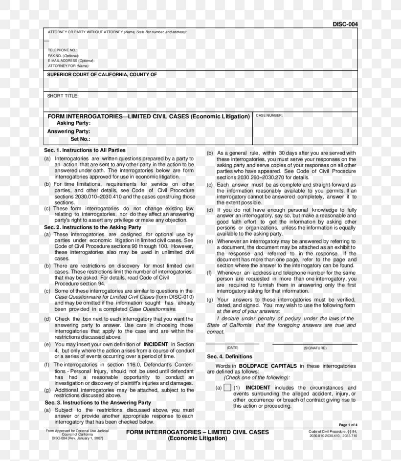 Interrogatories Discovery Document Form Law, PNG, 728x943px, Interrogatories, Area, Black And White, Breach Of Contract, Cause Of Action Download Free