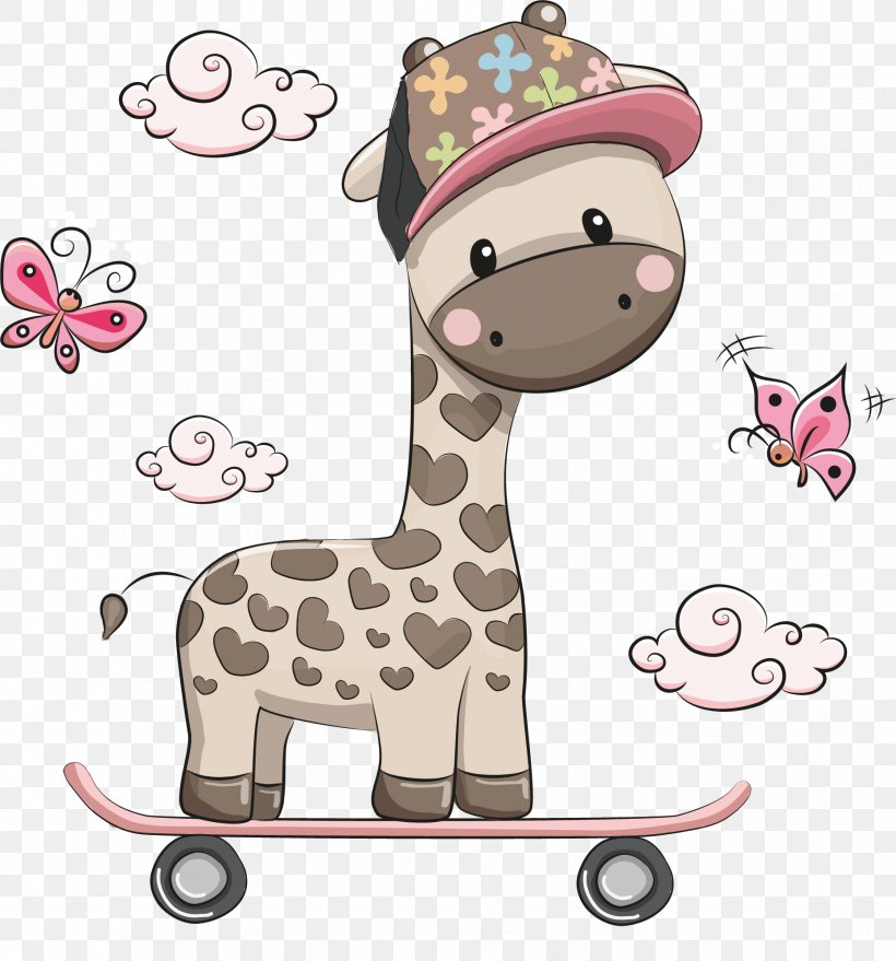 Giraffe Cartoon Illustration, PNG, 1858x1993px, Giraffe, Cartoon, Cuteness, Giraffidae, Greeting Card Download Free